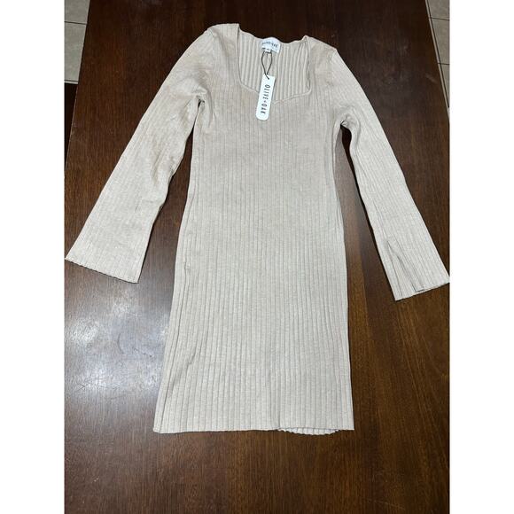 Olive & Oak Nude Beige Neutral Western BodyCon Dress XL Cowgirl Flare Sleeve - Picture 1 of 11
